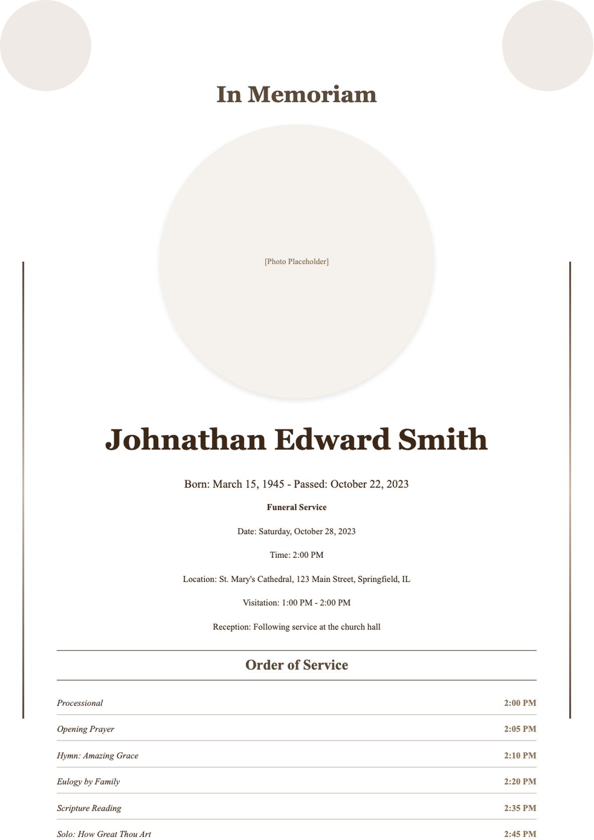 Elegant funeral service program with photo and ornate borders_variant_2